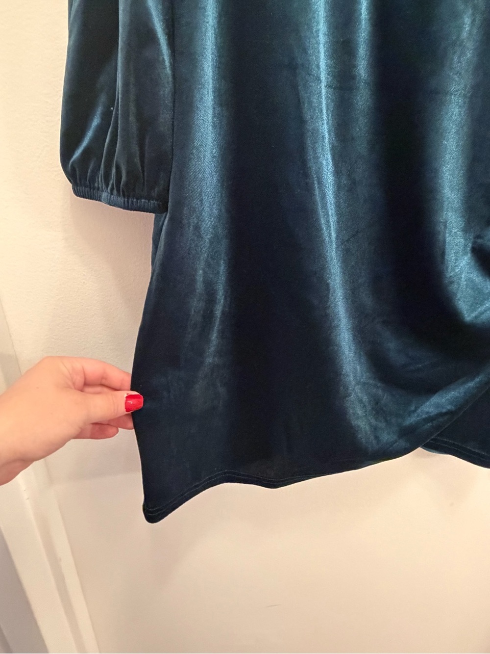 Teal Blue Velvet Ruched Long Sleeve Dress Women’s Large Sz L Brand Serra - Picture 8 of 11